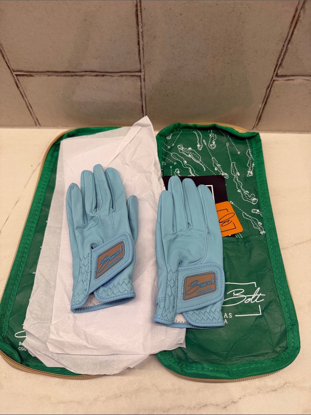 Bruce Bolt Youth Small Light Blue Leather Driving Gloves